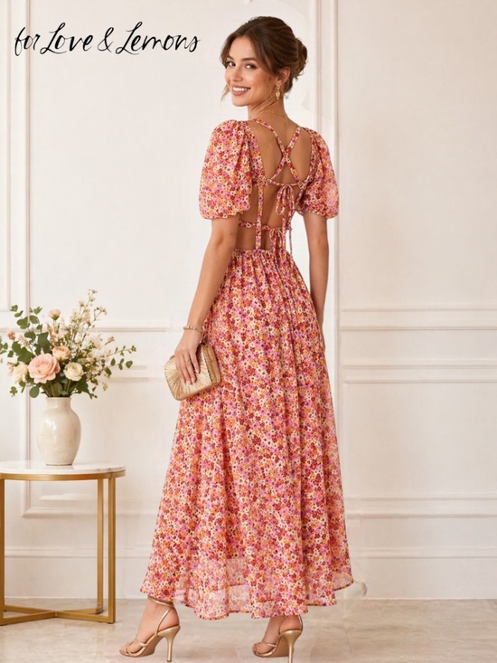For Love And Lemons Dresses & Skirts - For Love and Lemons Felicia Floral Puff Sleeve Midi Dress